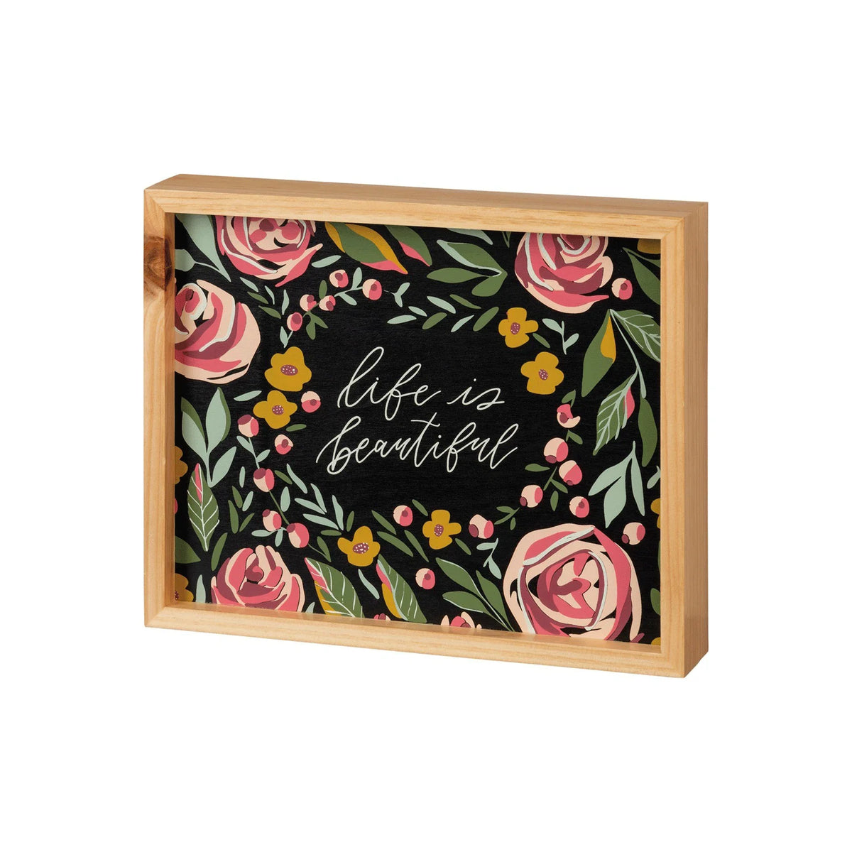 Blackboard with floral design and the phrase Be Beautiful from LIFE IS BEAUTIFUL Inset Box Sign