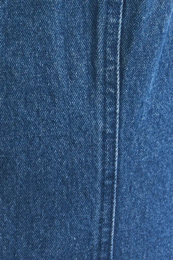 Blue denim fabric with seam detail for round neck sleeveless denim dress