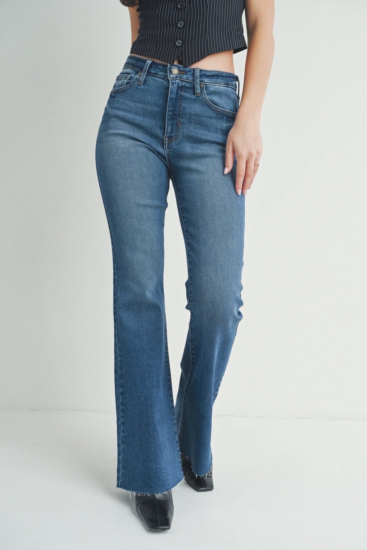 Blue denim flare jeans from SLIM BOOTCUT WITH SCISSOR CUT collection, ladies slim bootcut jeans