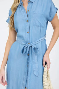 Blue denim shirt dress in women’s boho chic clothing from Shop Daisy