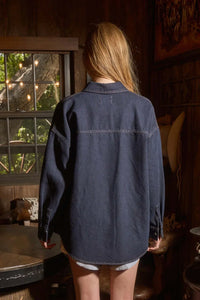 Dark denim women’s boho chic clothing dark denim button down long sleeve shirt from Shop Daisy