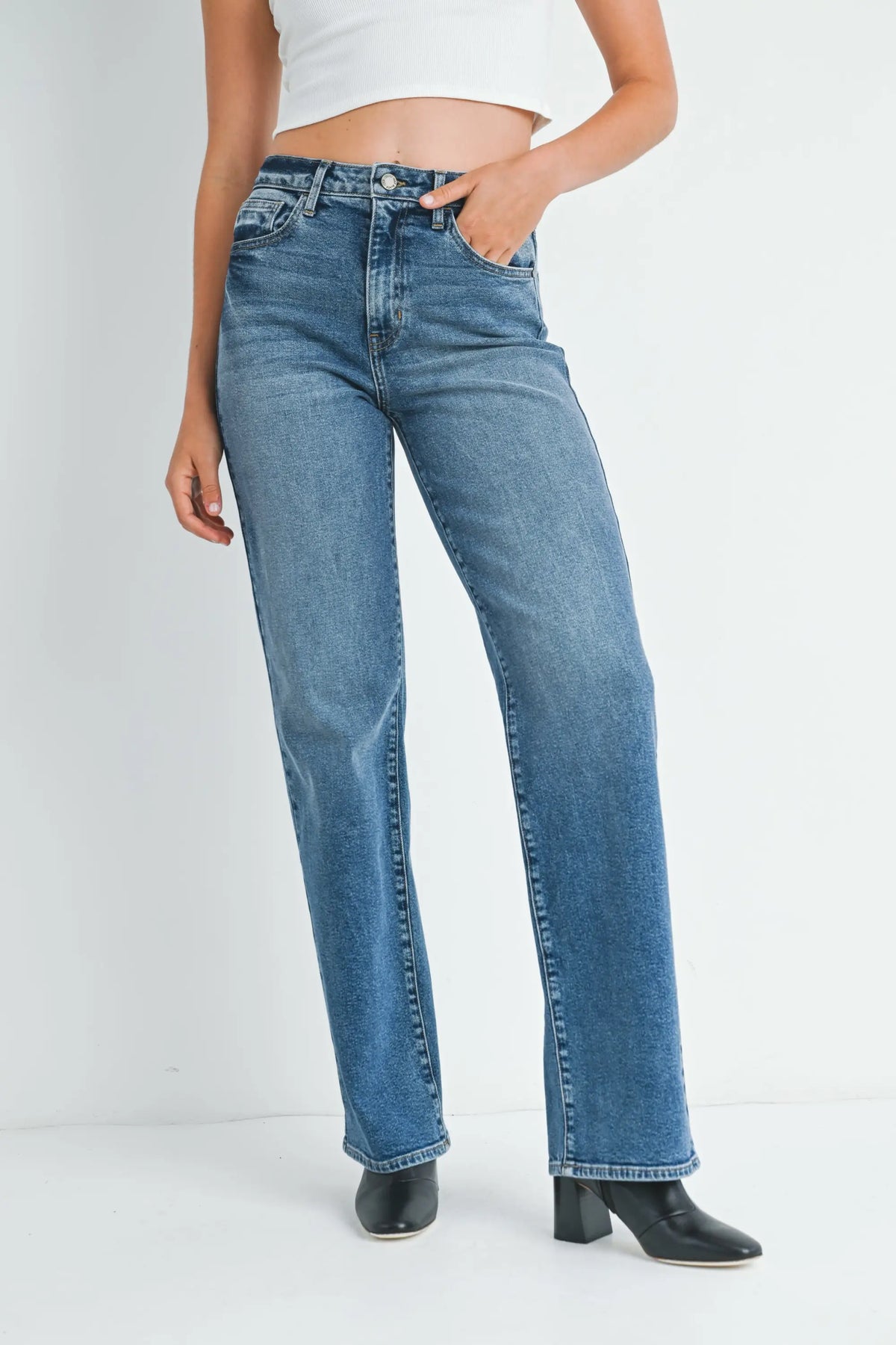 Blue Denim High Rise Longer Length Straight Tall Denim Jeans for a stylish fit