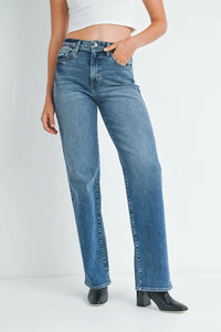 Blue Denim High Rise Longer Length Straight Tall Denim Jeans for a stylish fit