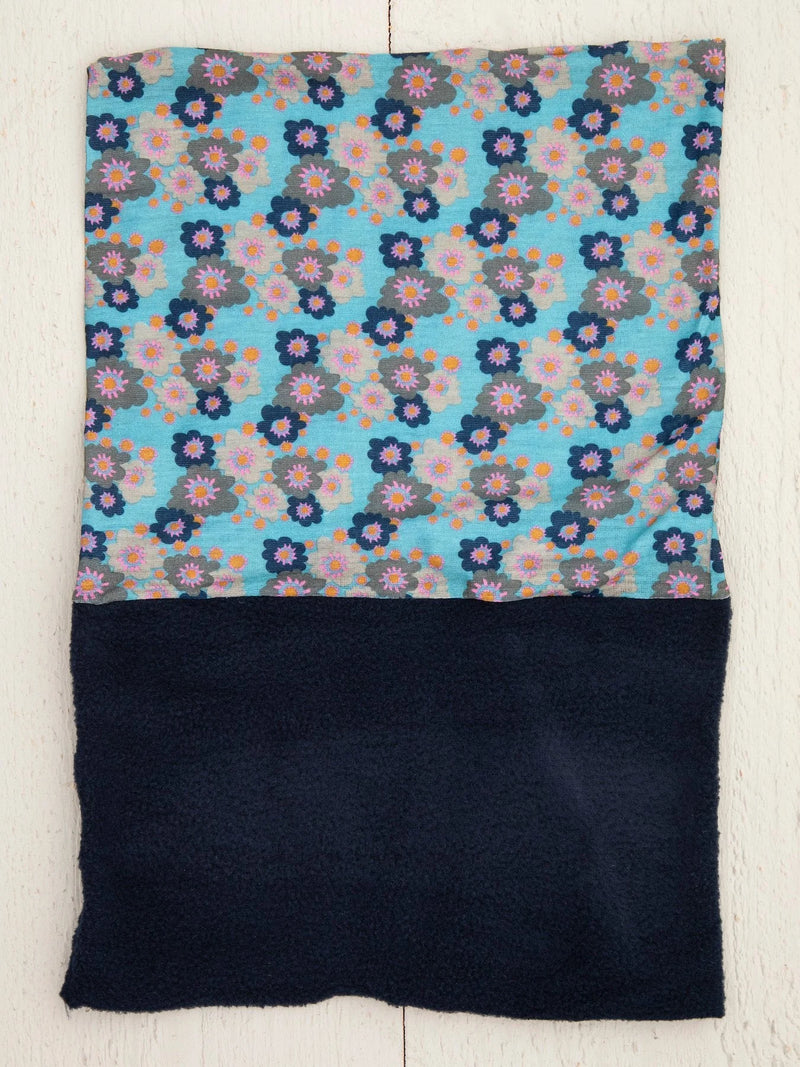 Blue floral blanket with black fleece in Floral Boho Bandeau design