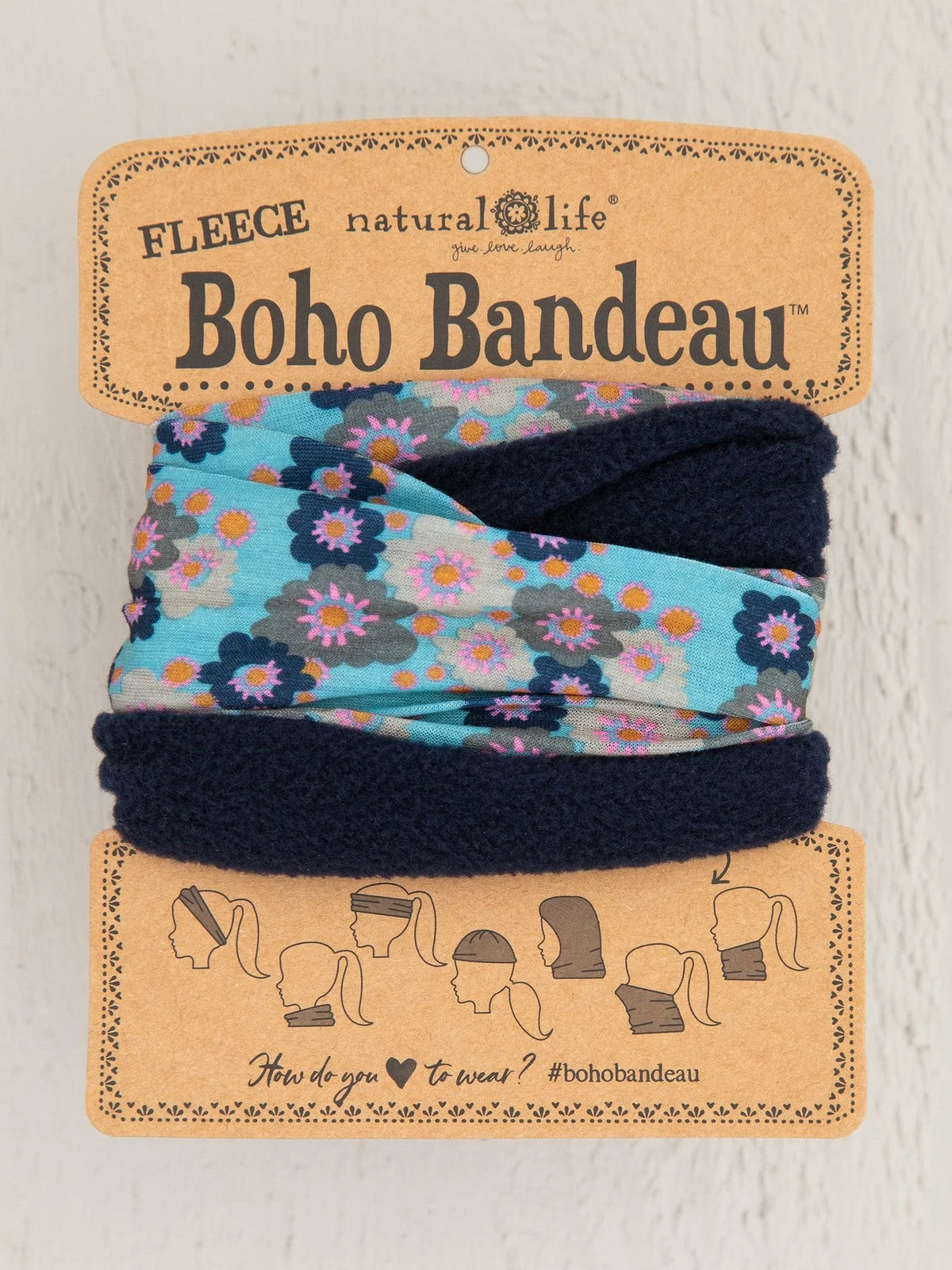 Blue floral headband crafted from wool blend, perfect as a floral boho bandeau