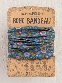 Blue floral headband from INDIGO FLORAL VINES BOHO BANDEAU, ideal for headwrap styling