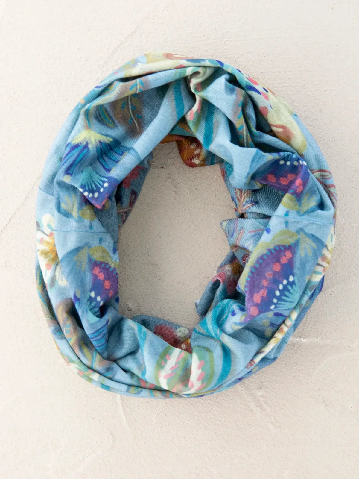 Blue floral infinity scarf for women’s boho chic clothing from Shop Daisy inches