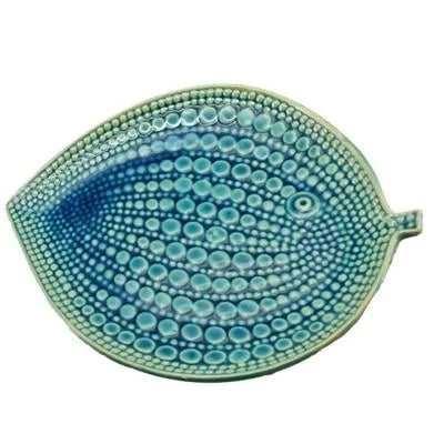 Blue and green ceramic Dottie Fish Plate showcasing a unique fish design