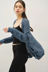 Blue knit cardigan from CROPPED KIMONO CROCHET CARDIGAN, perfect for women’s boho chic clothing at Shop Daisy