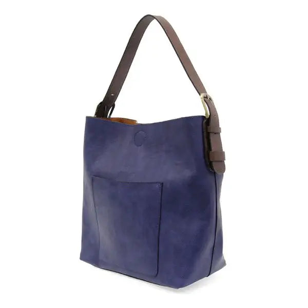 Blue vegan leather shoulder bag with brown strap, JOY SUSAN Classic Hobo handbag