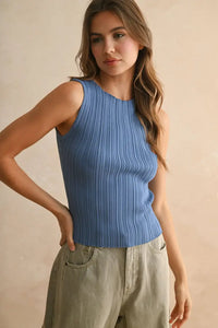 Blue viscose ribbed knitted tank top from RIBBED KNITTED TOP, perfect for boho chic style