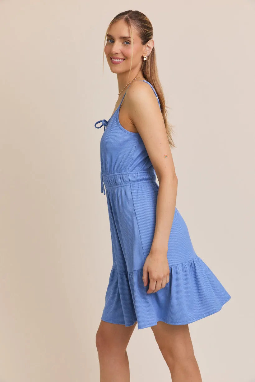 Front Tie Bow Strap Mini Dress for Summer Elegance Blue / Small