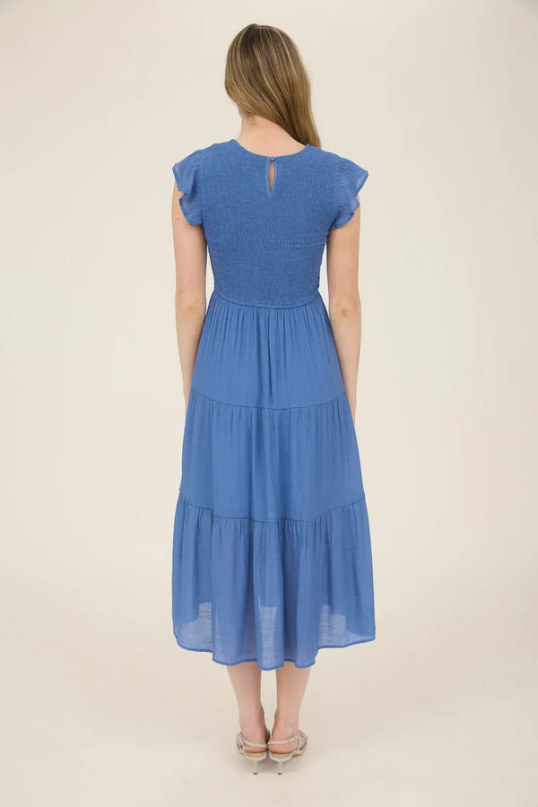 smocked dress women Smocked Tiered Midi Dress: Elevate your Wardrobe OFF White / SMALL