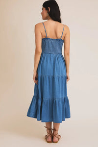 Blue sleeveless smocked tiered dress perfect for a stylish tiered dress midi occasion