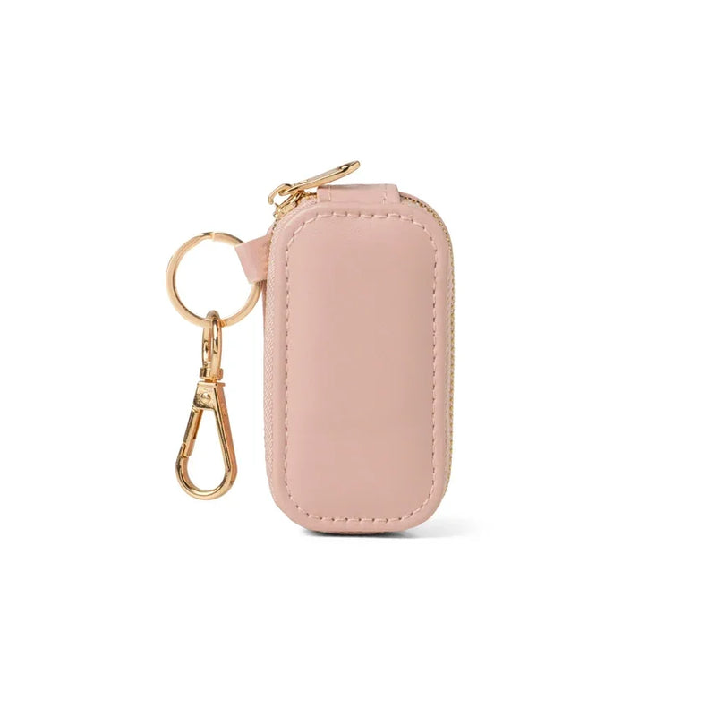 Blush pink leather jewelry keychain with gold hardware