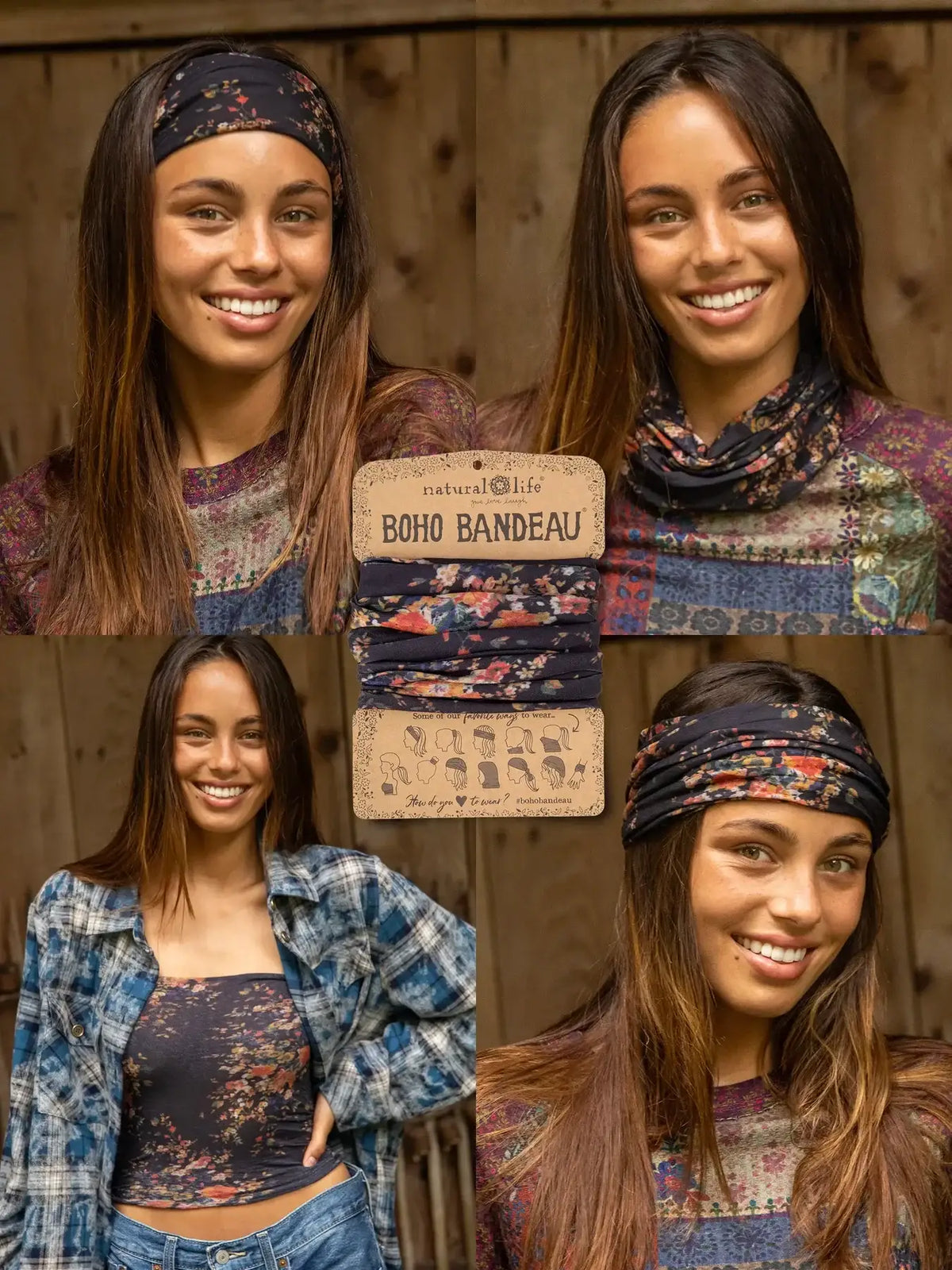 Full Boho Bandeau Headband in Black Red Bouquets for women’s boho chic clothing