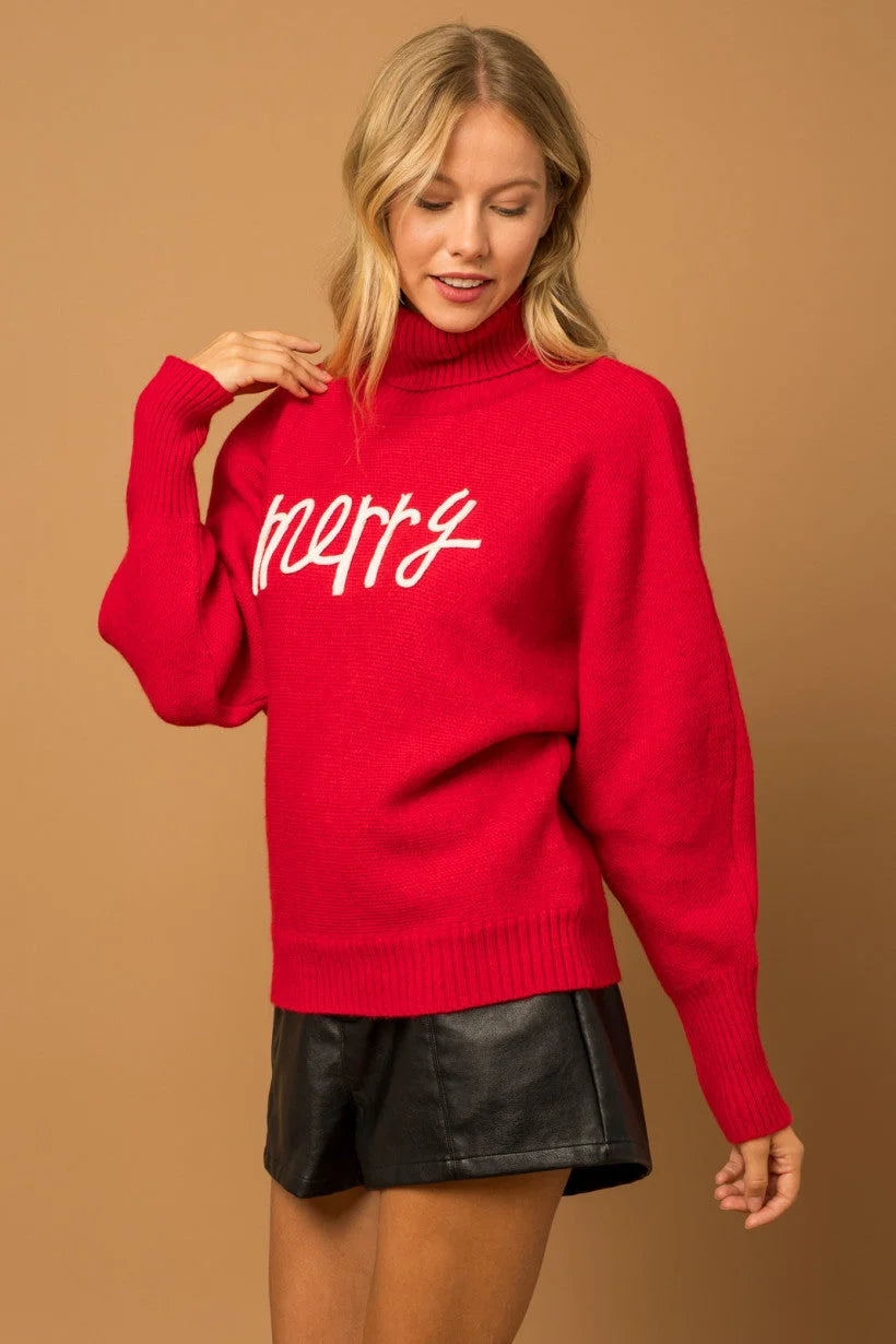 Bright red sweater with Paris in white script, perfect for women’s boho chic clothing