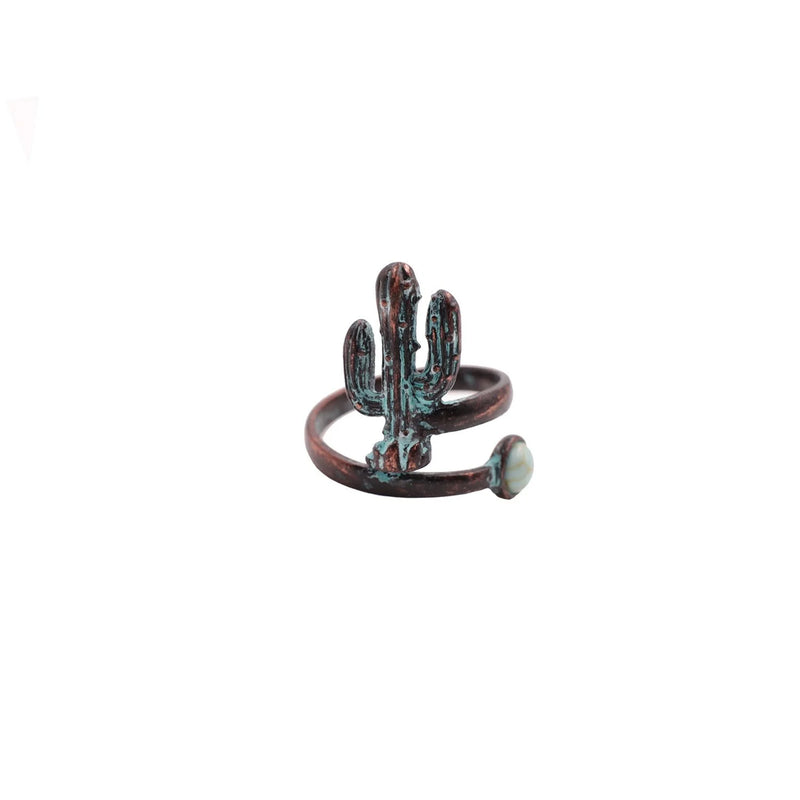 Bronze Cactus Wrap Ring featuring a vibrant green and blue pattern design