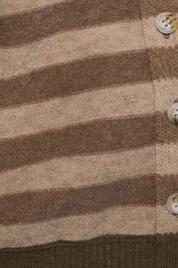 Long sleeve stripe knit cardigan in brown and beige with button closure