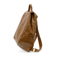 Brown vegan leather MAGGIE MODERN BACKPACK with adjustable shoulder straps and padded pocket