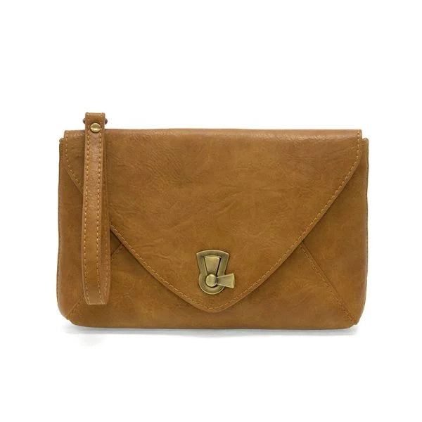 Brown leather envelope clutch with wrist strap from Claudia Keyhole Envelope collection