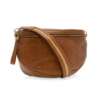 Brown leather LAURA CONTRAST STRAP sling belt bag with zipper and adjustable strap