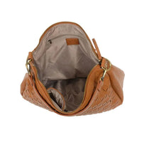 Brown leather KALI WOVEN SLOUCHY HOBO with woven detail and short shoulder strap