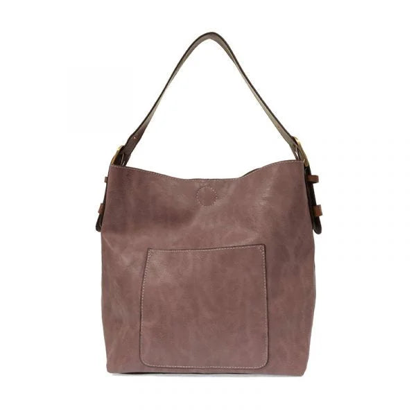 Brown vegan leather Classic Hobo Handbag with a single strap and front pocket