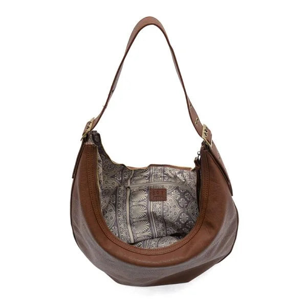 Nadia Buckle Large Hobo: brown leather snakeskin bag with zip closure