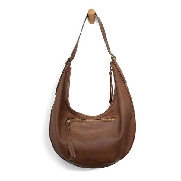 Nadia Buckle Large Hobo bag in brown leather with zip closure and tassel detail