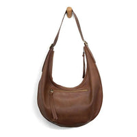Nadia Buckle Large Hobo bag in brown leather with zip closure and tassel detail