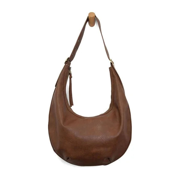Nadia Buckle Large Hobo: Brown leather bag with adjustable strap and zip closure