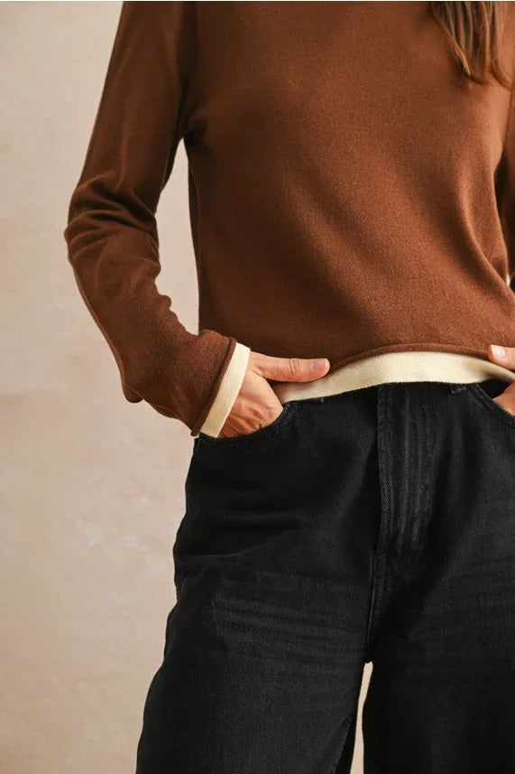 Women’s long sleeve layered knitted boho chic cotton t-shirt