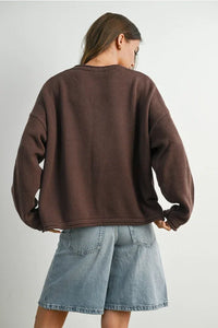 Brown oversized American flag graphic long sleeve cotton sweatshirt