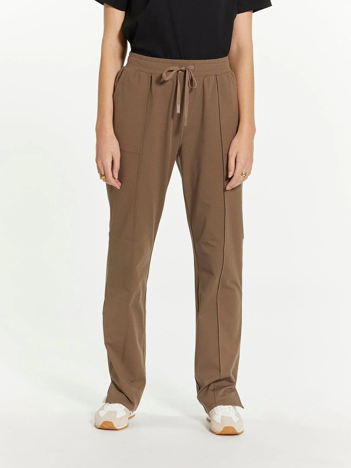 Brown Thread and Supply Paige Pants with pleats and elastic waistband