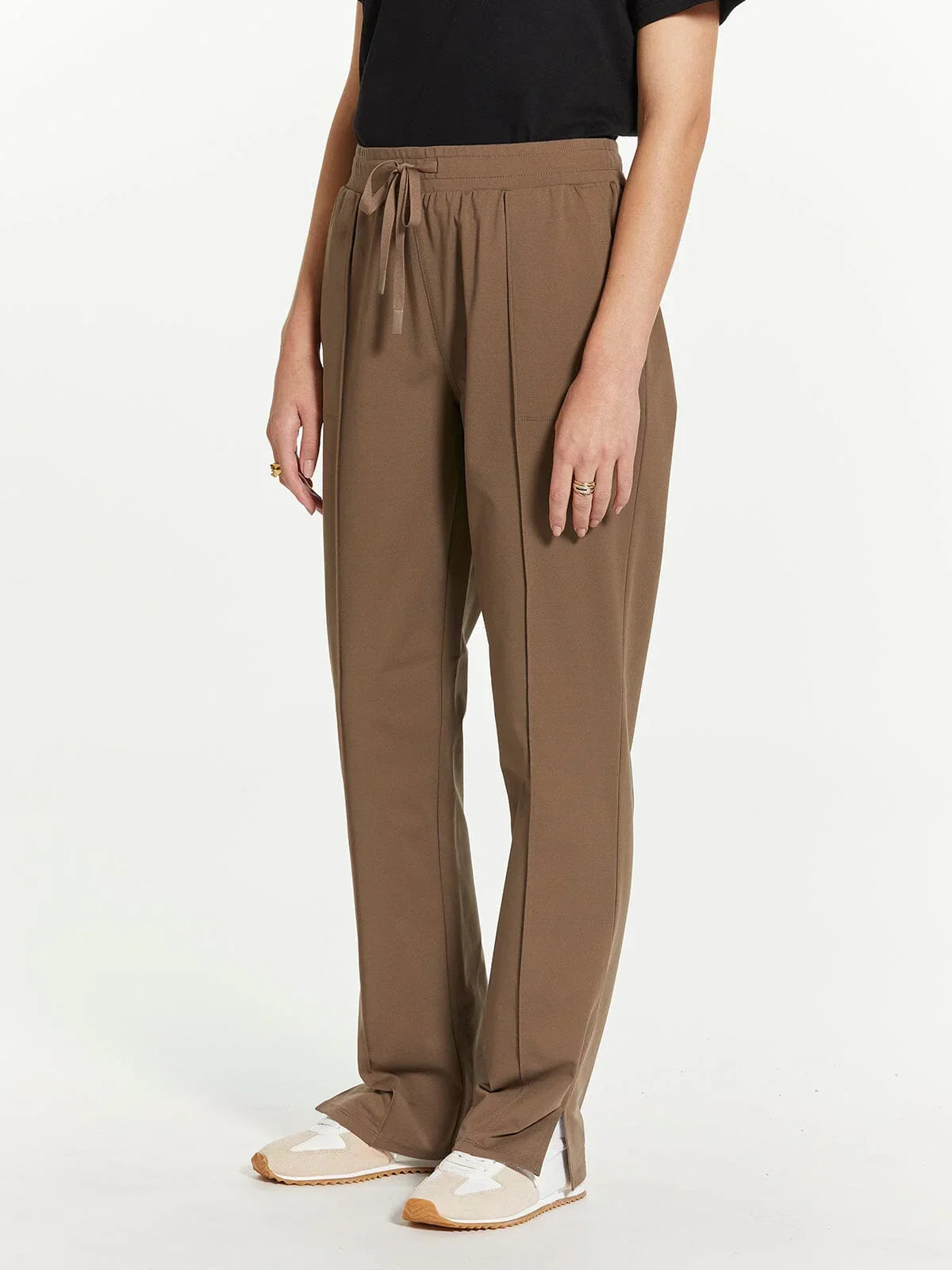 Brown Thread and Supply Paige Pants with Pleats and Elastic Waistband