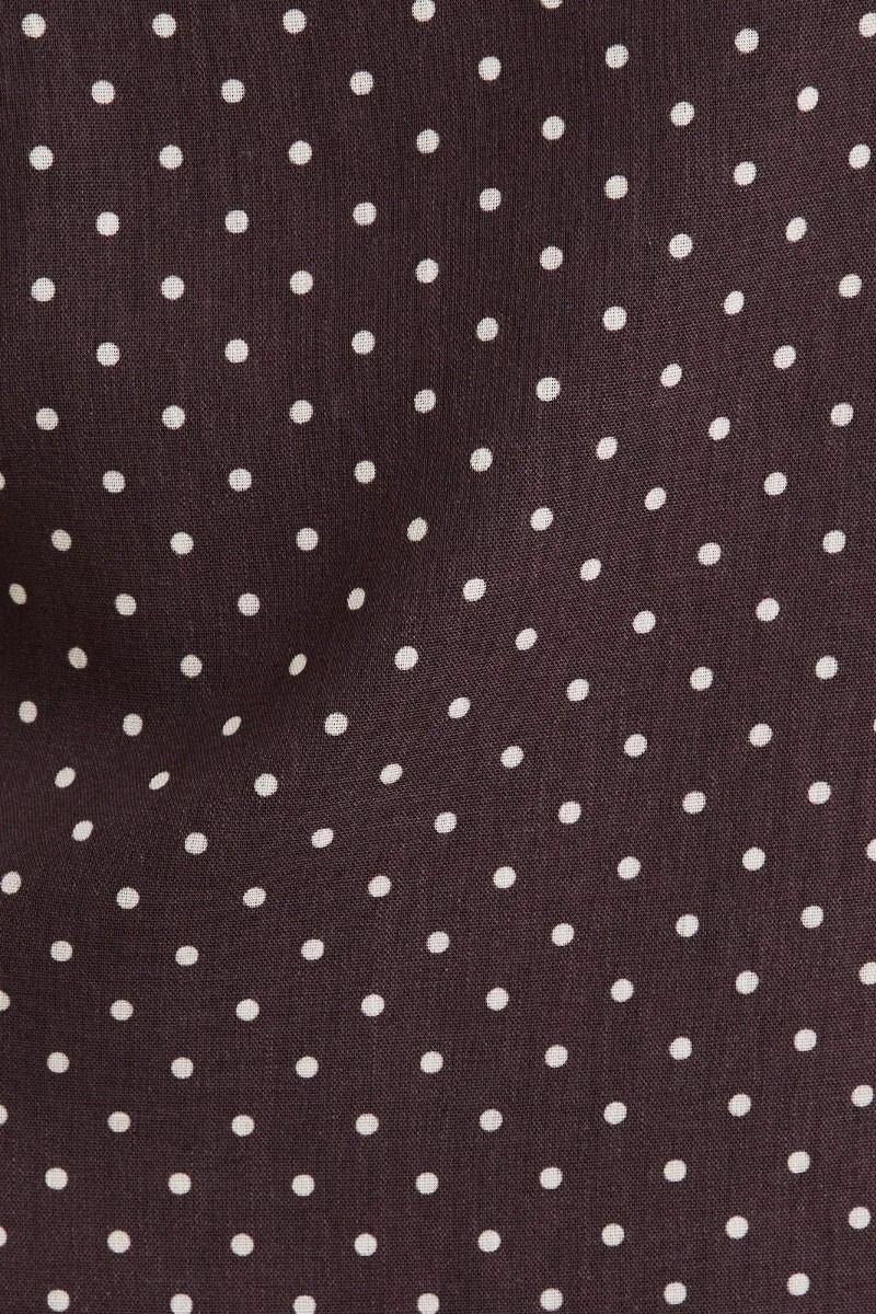 Sweetheart neck strap dot maxi dress in brown polka dot fabric