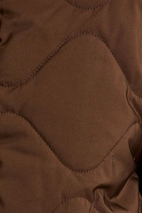 Brown padded round neck quilted jacket with plush texture