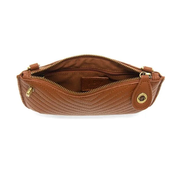 Brown Quilted Leather Coach Mini Crossbody Wristlet Clutch with Credit Card Pockets