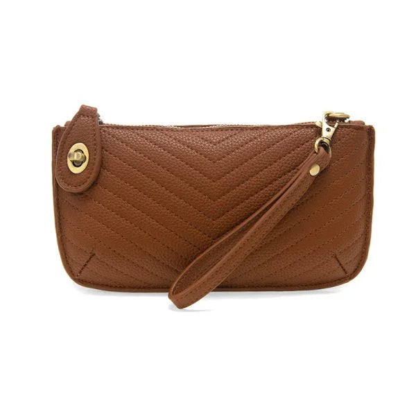 Brown Quilted Mini Crossbody Wristlet Clutch with Gold Hardware and Credit Card Pockets