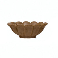 Brown scalloped ceramic bowl with fluted edges from Reactive Glaze Multicolor Stoneware Flower Bowls