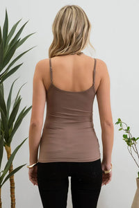 Brown spaghetti strap tank top with fitted silhouette from Shop Daisy, perfect for women’s boho chic clothing