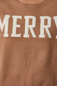 Brown merry sweater in crew neck long sleeve knit design