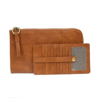 Brown KARINA Convertible Wristlet & Wallet with metal zipper featuring credit card slots