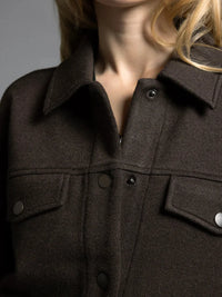Brown Abela Jacket: woolen with black buttons and pockets