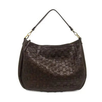 Brown woven leather shoulder bag with short shoulder strap, KALI WOVEN SLOUCHY HOBO