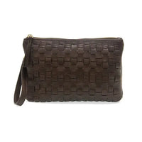 Brown woven leather clutch from QUINN WOVEN CONVERTIBLE CROSSBODY CLUTCH collection