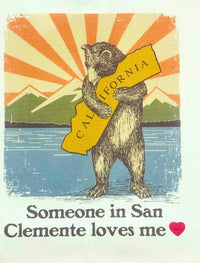 California bear hug design on SAN CLEMENTE CANVAS TOTE BAG showing durable canvas tote bag style