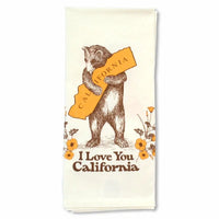 California Bear and Poppy Cotton Tea Towel featuring the iconic California bear design