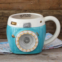 Camera Folk Mug featuring a gold handle and unique inside rim design for boho decor